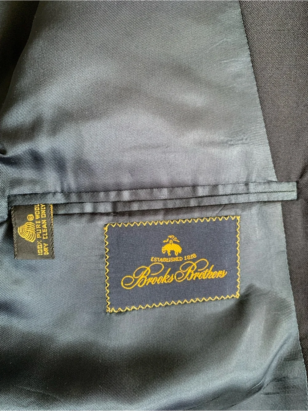 Brooks Brothers Double Breasted Black Blazer with Gold Logo Patch